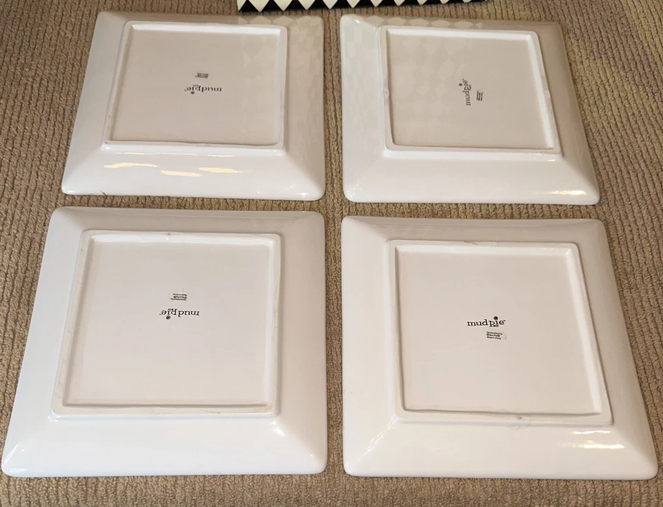 Винтажный набор из 4 керамических закусочных тарелок Mudpie новый из старых запасов - Изображение 3 из 4