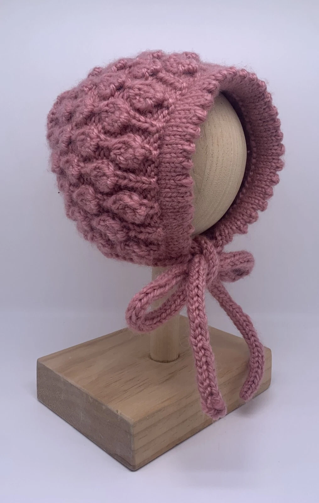 Hand Knitted-Bonnet Size Newborn to 3 yrs-Alpaca 95% Pink