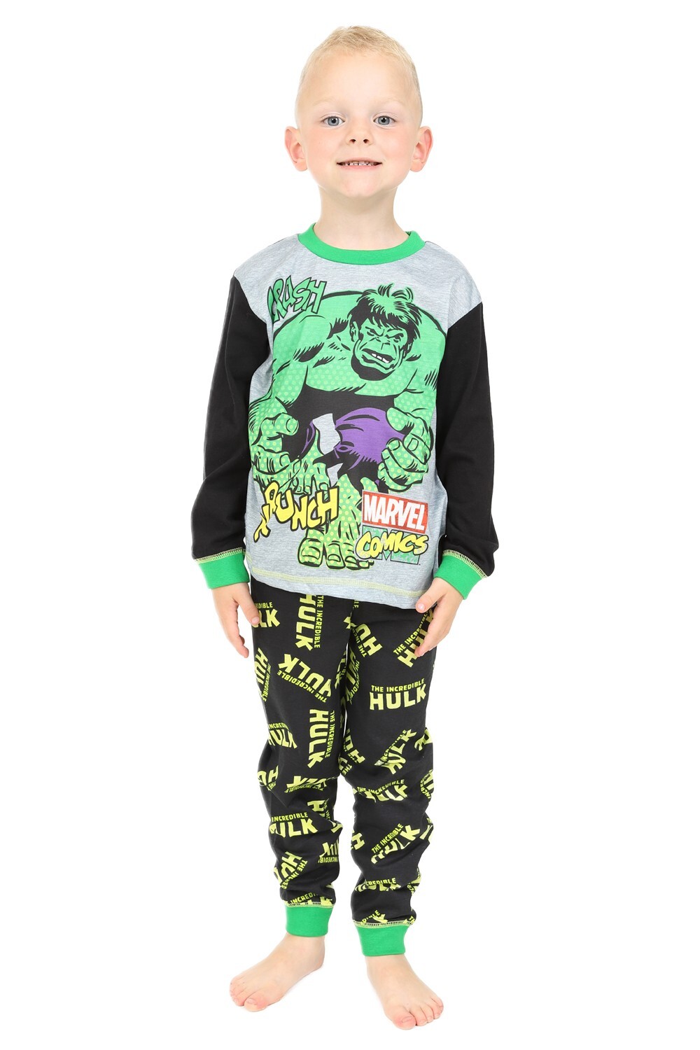 Marvel Boys Hulk El Increíble Hulk Pijama Krunch Verde Gris Largo