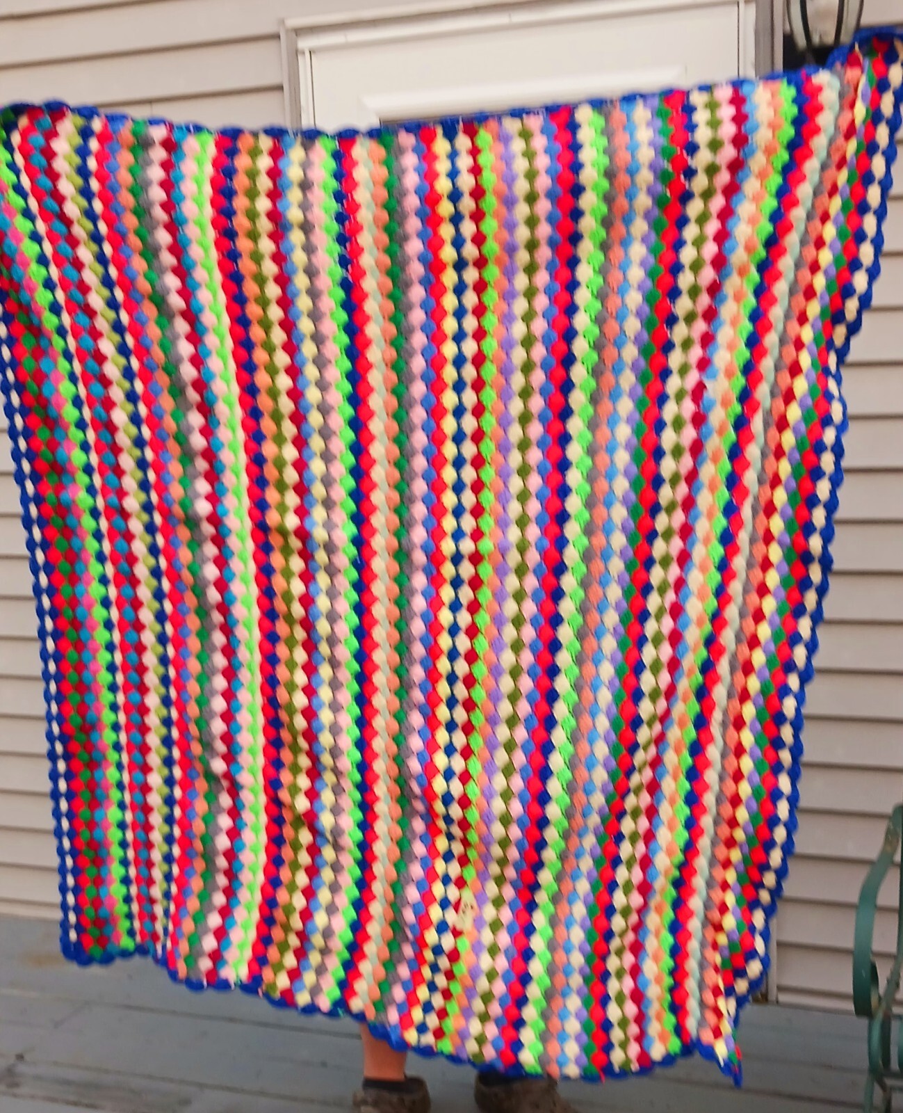 Vintage Granny Afghan Blanket Throw Hand Crocheted Knitted Multi 50” X