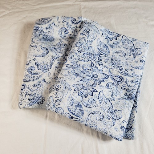 2 Charisma King Pillow Cases Jacobean Floral Blue White Polyester - Picture 11 of 12