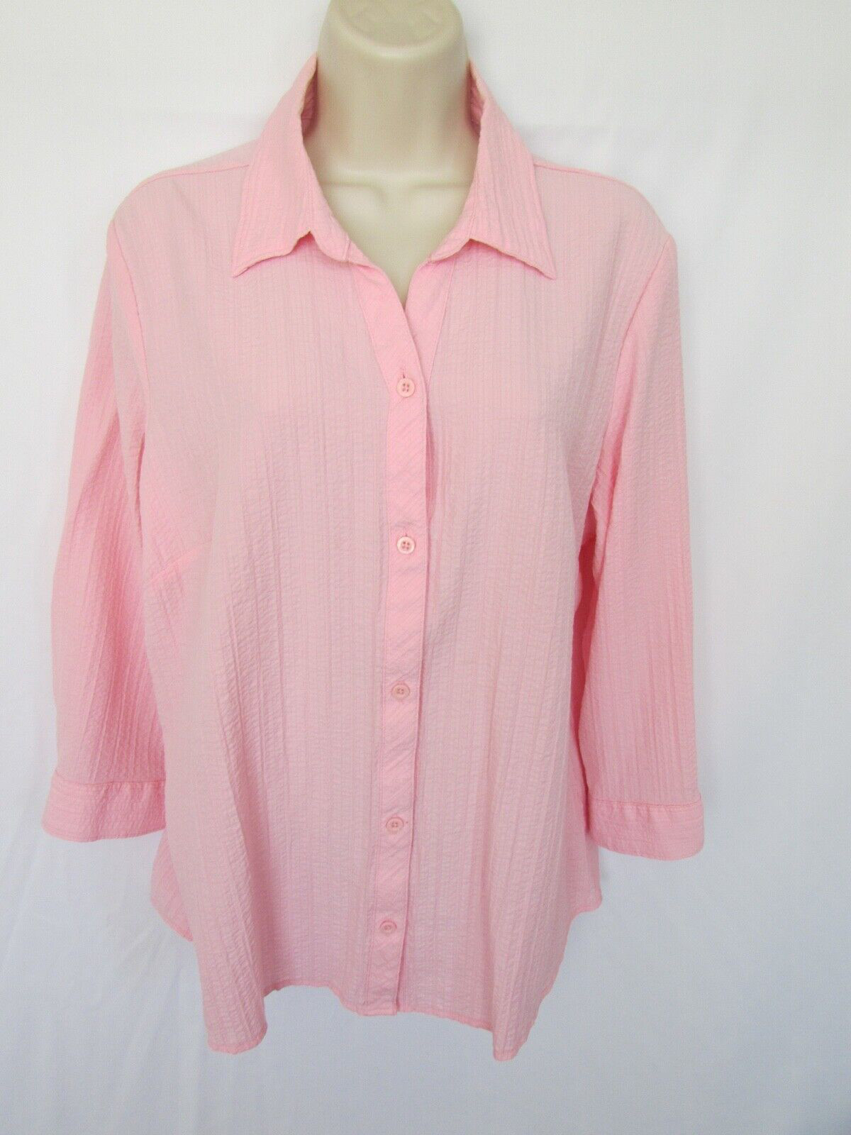 BASIC EDITIONS WOMANS L pink stretch seersucker 3… - image 1