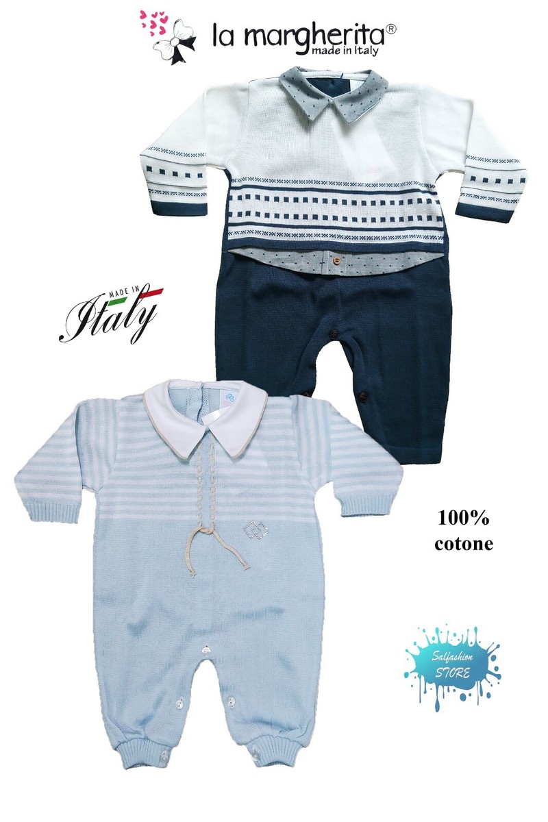 Tutina neonato in filo lunga 100% cotone vari made in Italy