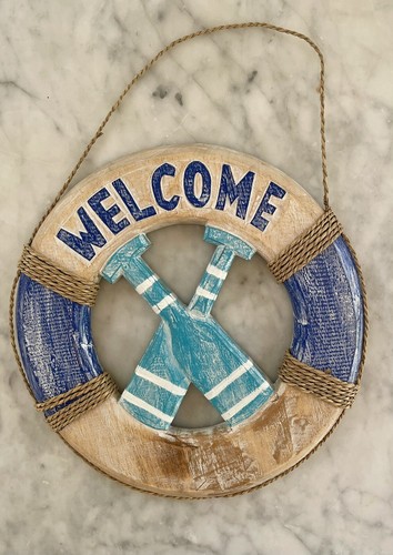 Wall Plaque Nautical Life Ring w/Paddles Mediterranean Style Welcome sign, 29cm - Picture 3 of 3