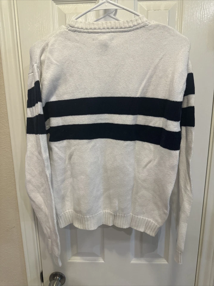 Suéter Pullover Algodón Nautica Blanco Con Rayas Azules Talla Juvenil Mediano 10-12 Foto 4 de 4