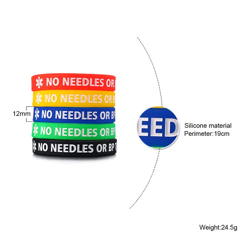 Juego de 5 brazalete pulsera de silicona de alerta médica SIN AGUJAS O BP ESTE BRAZO Foto 3 de 4