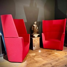 Pair Highback Red Booth Chairs | Orangebox Brand (RRP c2400+vat each| Office, Ho