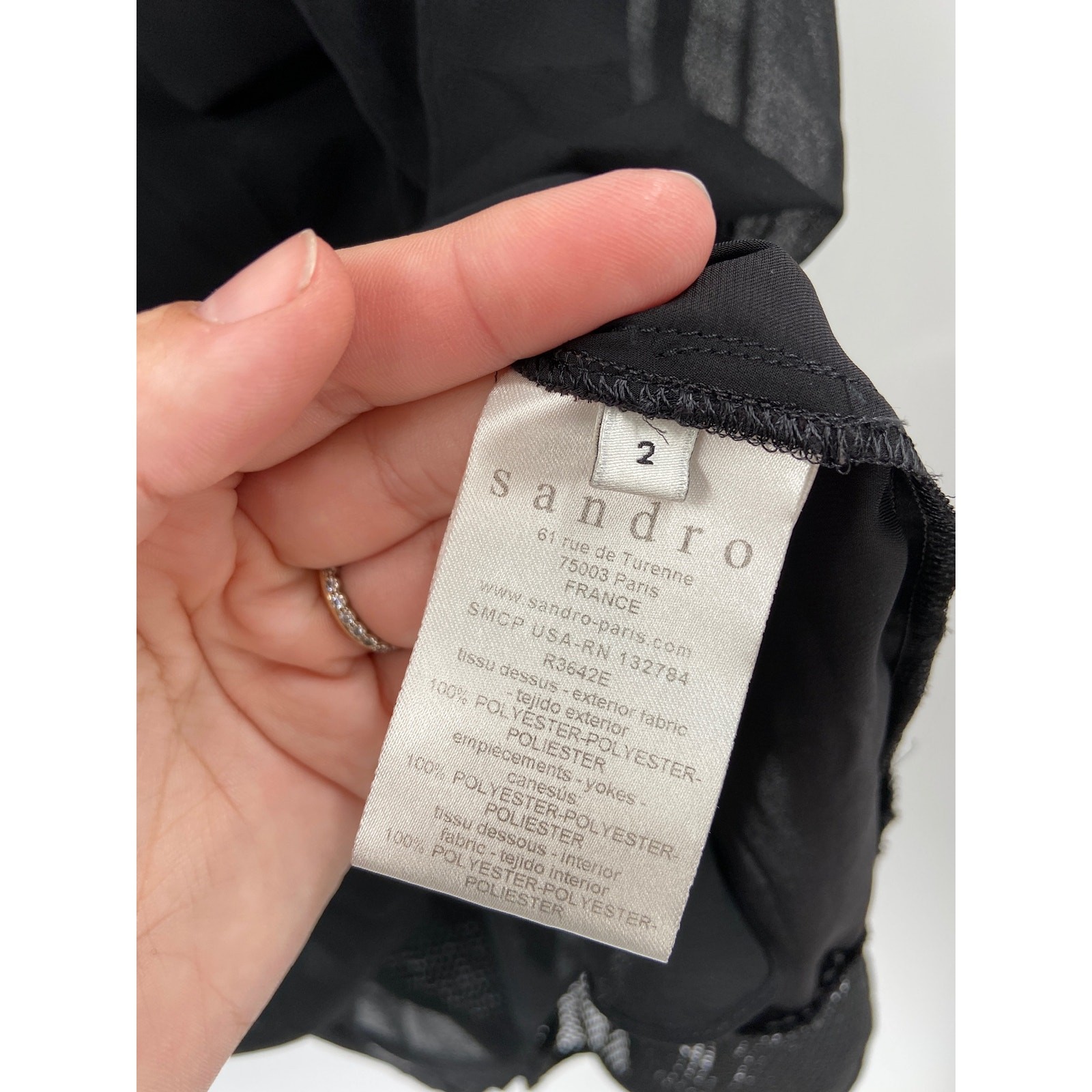 Sandro Roxane Solid Black Mesh Gathered Sleeveles… - image 6