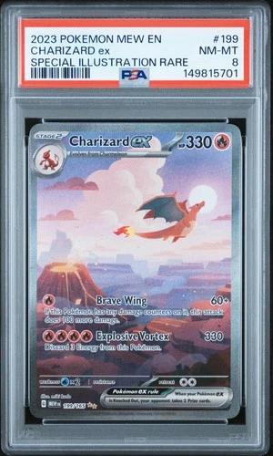 2023 POKEMON MEW EN-151 SPECIAL ILLUSTRATION RARE #199 CHARIZARD EX PSA 8