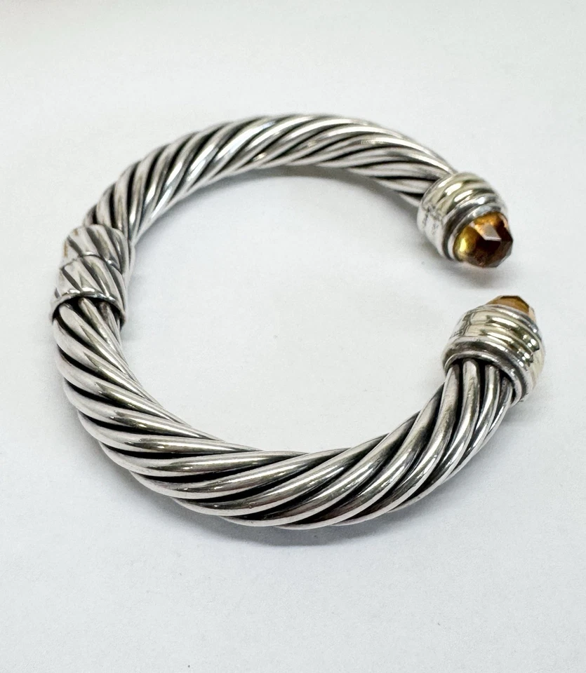 Auténtico Brazalete David Yurman 10mm Bisagras Distintivo Cable 14KG Oro Citrino RARO Foto 3 de 4