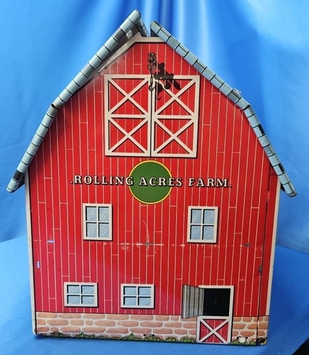 Vintage Ohio Art Metal Tin Litho Rolling Acres Farm Toy Farm Barn