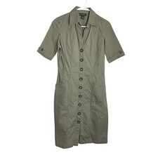 Vtg Banana Republic Womens Safari Dress Size 4 Khaki Cotton Twill Button Front