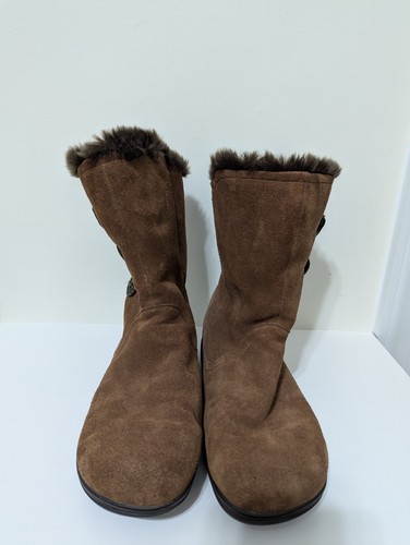 Alegria Nanook Boots Brown Leather Faux Fur Lined Suede Women's Button 40 - Picture 5 of 9