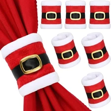 Remerry 6 Pcs Christmas Napkin Rings Santa Belt Buckle Dinner Table Decorations