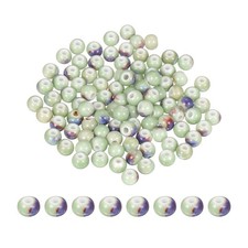 100Pcs 6mm Round Ceramic Porcelain Beads, Glaze Change Fruit Green