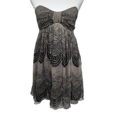 Express Y2K Strapless Babydoll Mini Dress 100% Silk Art Deco Cocktail Womens 4