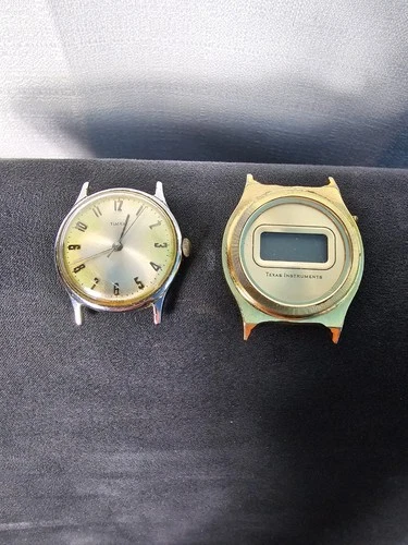 Vtg. Timex Mercury Watch & Texas Instruments Gold Tone LCD Watch set of 2
