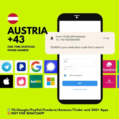Austria +43 One-Time Phone Numbers for SMS codes, OTP, 2FA, No SIM Required