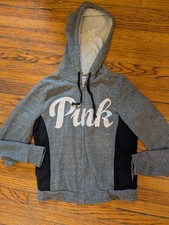 PINK Victoria's Secret Zip Hoodie Sweatshirt Women's Medium Gray Black