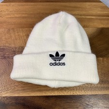 Adidas Hat Beanie Fitted Unisex White Trefoil Logo Knit Cuffed Winter One Size