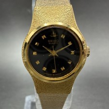 Seiko Watch Women 20mm Black Dial Gold Tone Round 8Y21-0020 New Battery VTG 689