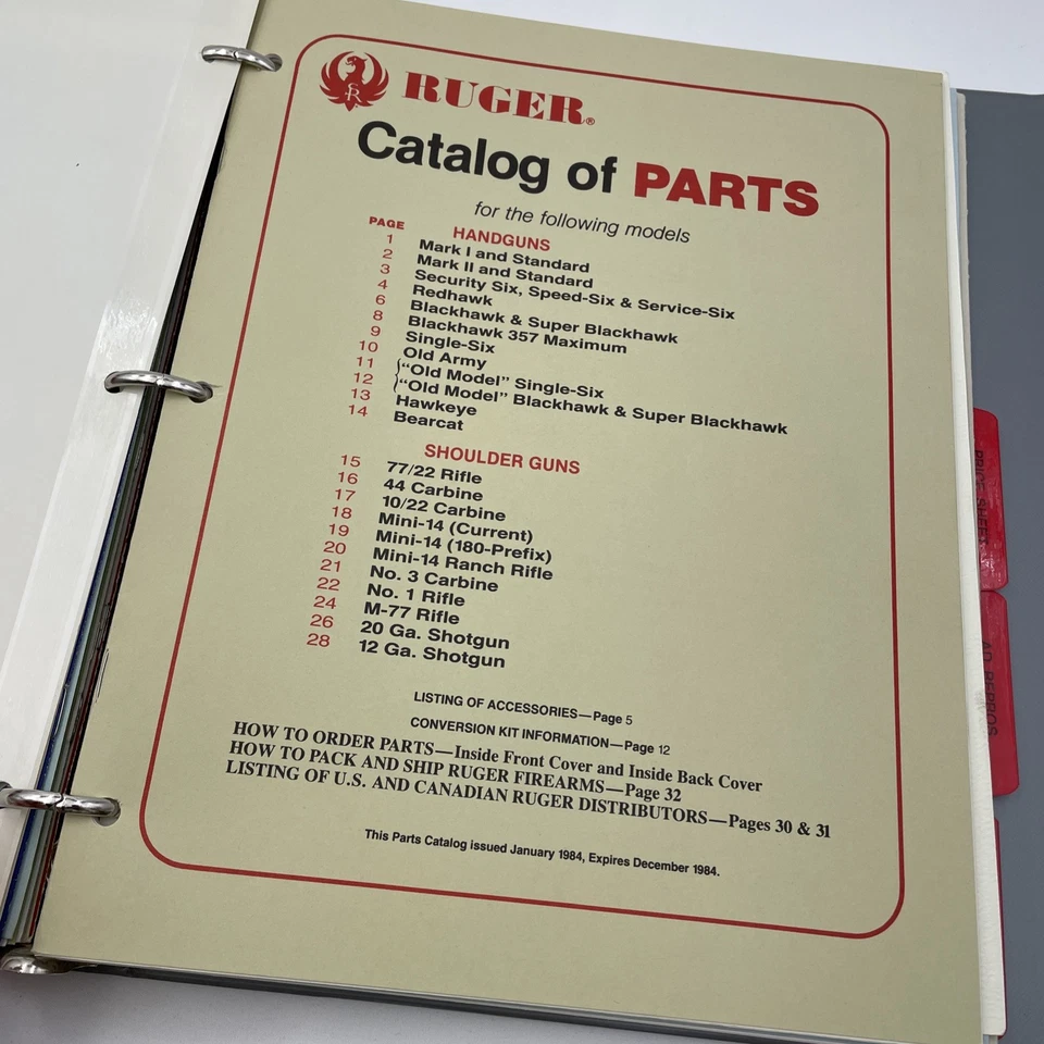Sturm, Ruger & Company Dealer Parts Catalog 1980’s OEM Manual Binder Original - Image 4 of 4