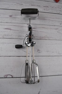 Vintage Ecko Best Hand Held Mixer Rotary Beater Black Handle Stainless Steel 