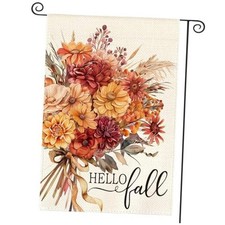 Hello Fall Floral Garden Flag 12x18 Inch Double Sided Garden Size-12 x 18"