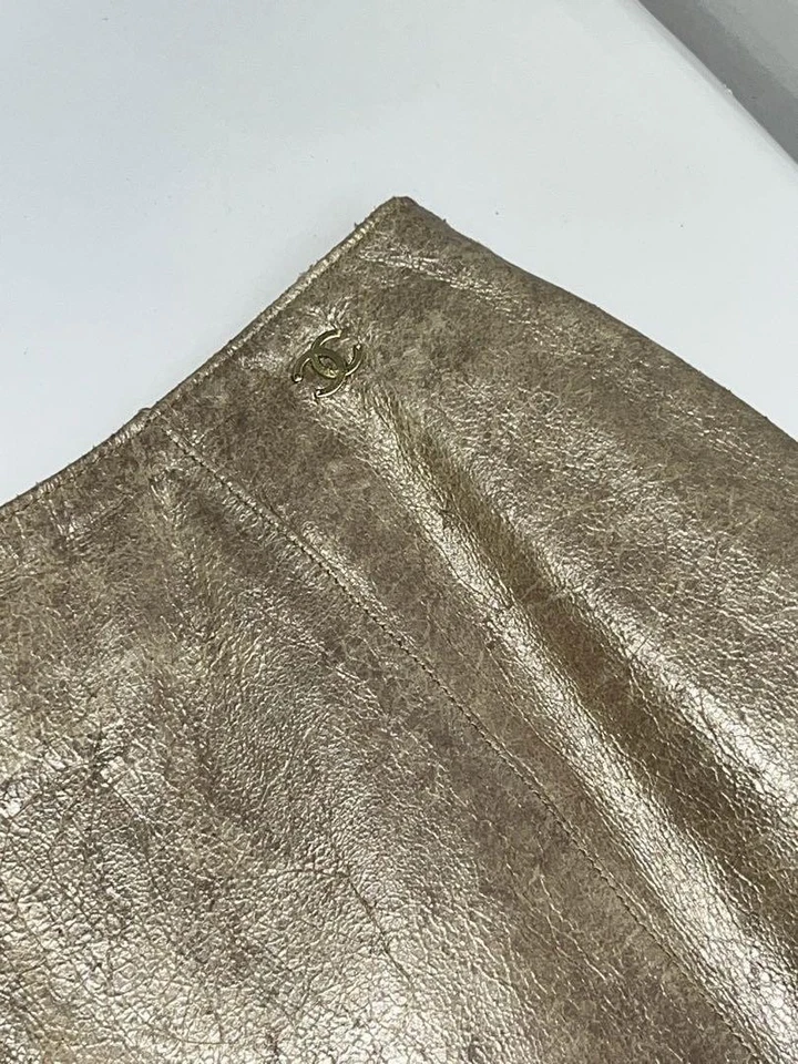 CHANEL Auténtica Mujer Piel de Cordero Cuero Falda Recta Logo Marca de Coco De Colección Foto 2 de 4