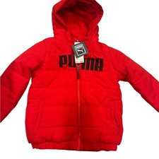 Puma Kids Red Puffer Jacket Hooded Fleece Lined Winter Coat Size 6 NEW