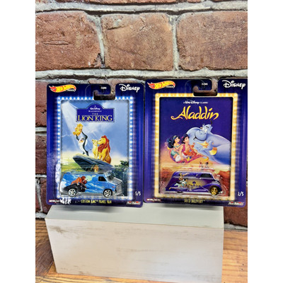 2 Hot Wheels Cars 2020 Disney's Lion King Custom GMC Van, Aladdin Deco Delivery