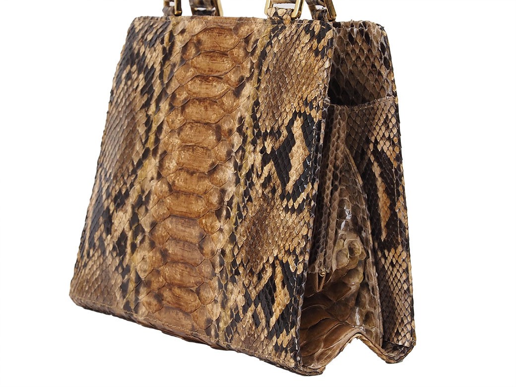 FENDI Python Mini Bag Beige Leather Tote Lady's U… - image 3