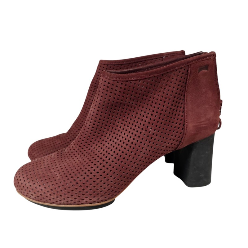 CAMPER Boots Women's Maroon Leather Zip Up Block Heels Shoes Ankle Size 37 US 7