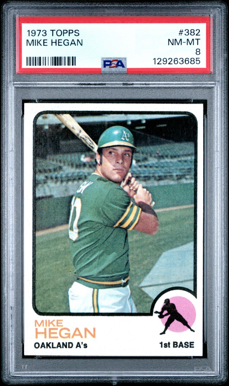 1973 Topps #382 Mike Hegan PSA 8 nmmt A's