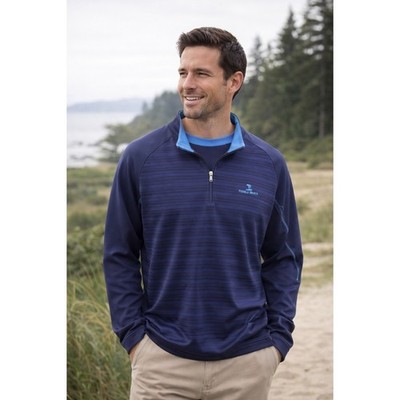 Pebble Beach Performance Mens Large Navy Blue Striped 1/4 Zip Golf Pullover L