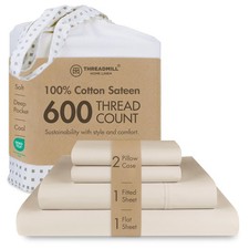 Threadmill 100 Cotton Sheets for Cal King Size Bed - 600 Thread Count Cal Ki...