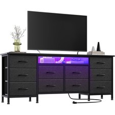 63" TV Stand with 10 Drawers, LED Lights, Power Outlets,Long Dresser for Bedroom