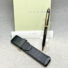 Cross Townsend Black Lacquer & 23K Gold Trim w/ Black Leather Holder + Gift Box