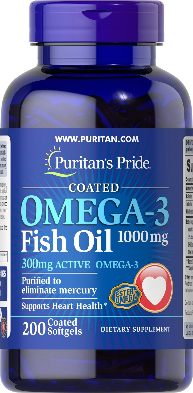Omega-3 Fish Oil Coated 1000 mg (300 mg Active Omega-3)-200 Coated Softgels