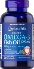 Omega-3 Fish Oil Coated 1000 mg 300 mg Active Omega-3 -200 Coated Softgels