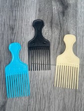 Vintage Goody USA Hair Picks/Lift Combs Textured Plastic Black Cream Turquoise
