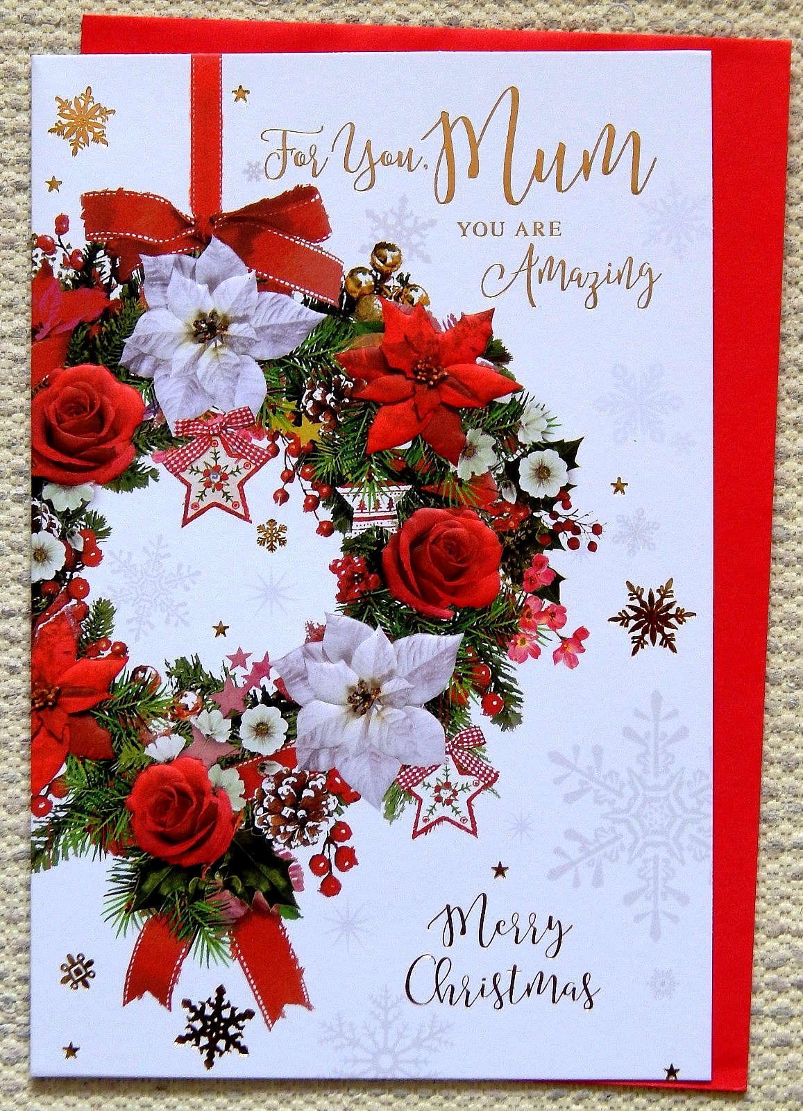 Mum ~ Mum Christmas Card ~ Mum Christmas Card Floral Design  9""x 6""  Simon Elvin