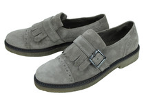 Gabor Damen Schuhe Slipper Monkstrap Gr. 38 Velours Leder grau Brogues FS125