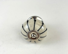 Ceramic Pumpkin Cabinet Knob Drawer Pull Black Stripe White Glazed Vintage Style