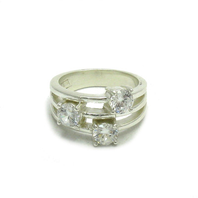 STYLISH STERLING SILVER RING SOLID 925 WITH 3 X 5mm CZ EMPRESS R000114