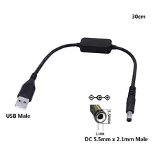 USB 5V to DC 5.5 x 2.1mm 12V Converter Step Up Voltage Converter Power Cable 1FT