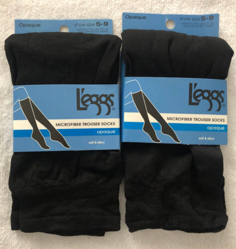 NWT 2 Pkgs of L'eggs Opaque Microfiber Trouser Socks Black Shoe Size 5-9 - Picture 1 of 2