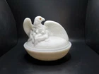 Vtg Westmoreland Milk Glass Eagle With One Eye Lidded Candy Dish, Basket Weave
