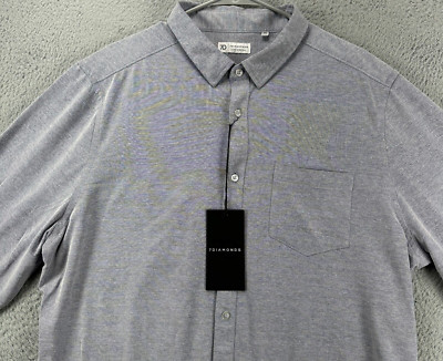 7 Diamonds Shirt Adult 2XL Oxford Blue Button Up 4-Way Stretch Pocket Mens NEW