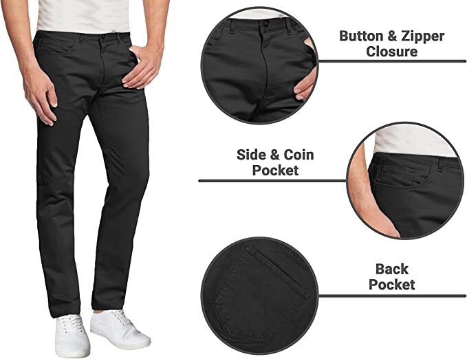 Men's 5-Pocket 100% Cotton Stretch Chino Pants ( Size 30-42 Men's 5-Pocket 100% Cotton Stretch Chino Pants ( Size 30-42